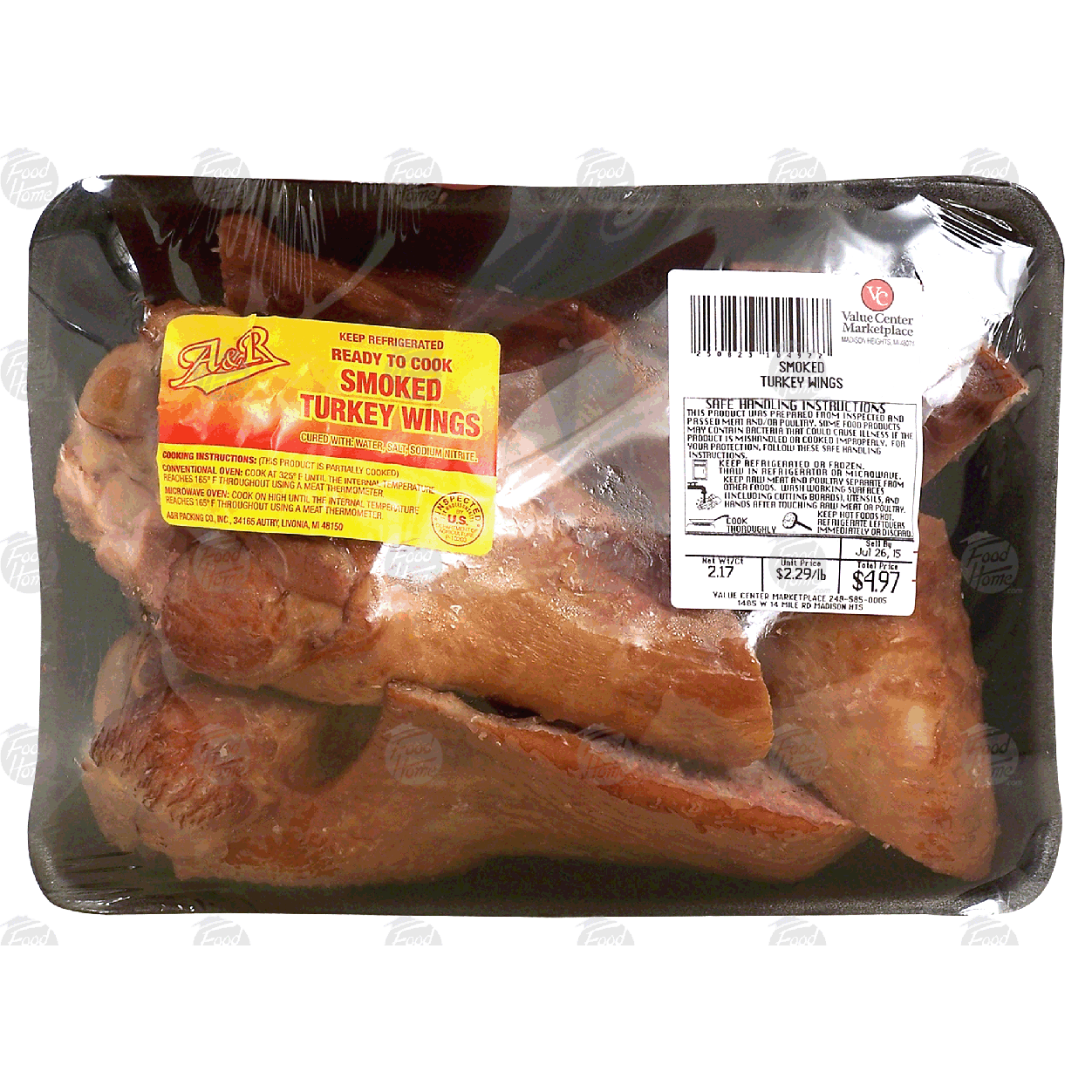 A & R smoked turkey wings, ready to cook, price per pound 1lb