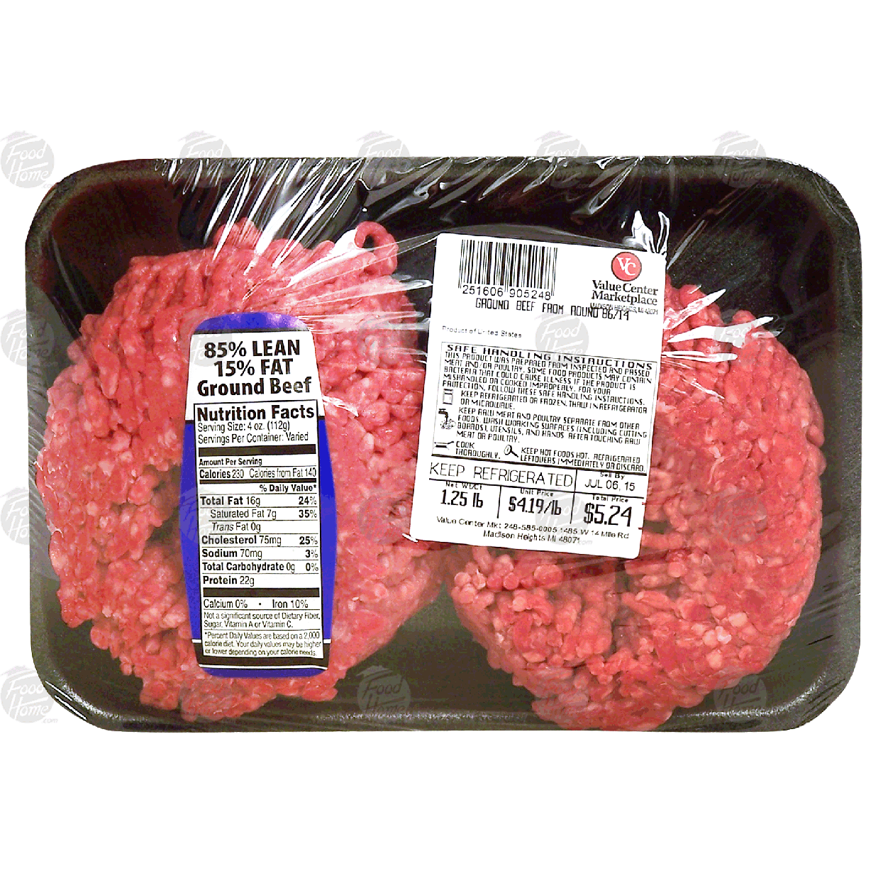 Value Center Market ground beef from round, price per pound 1lb Beef