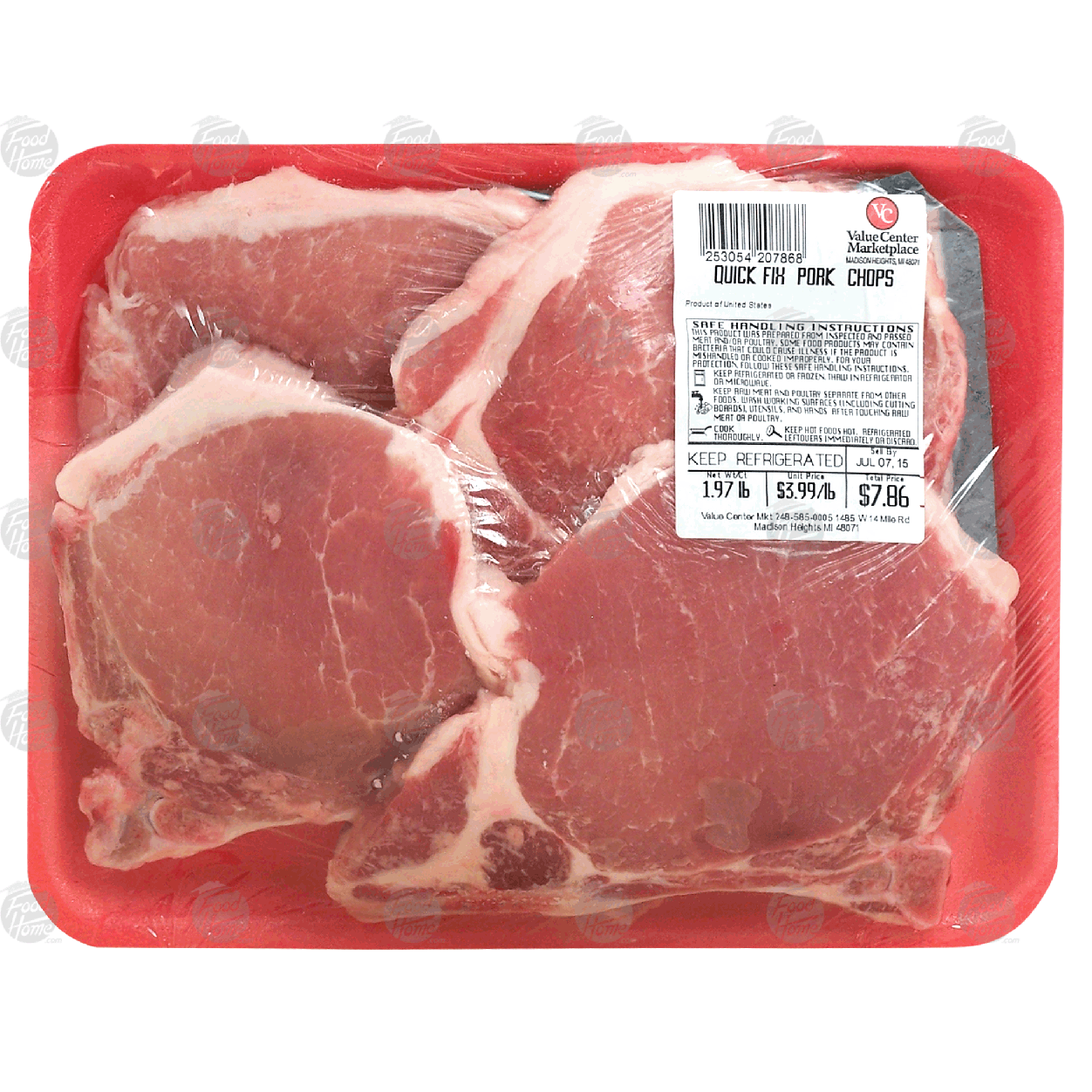 Value Center Market quick fix pork chops, price per pound 1lb