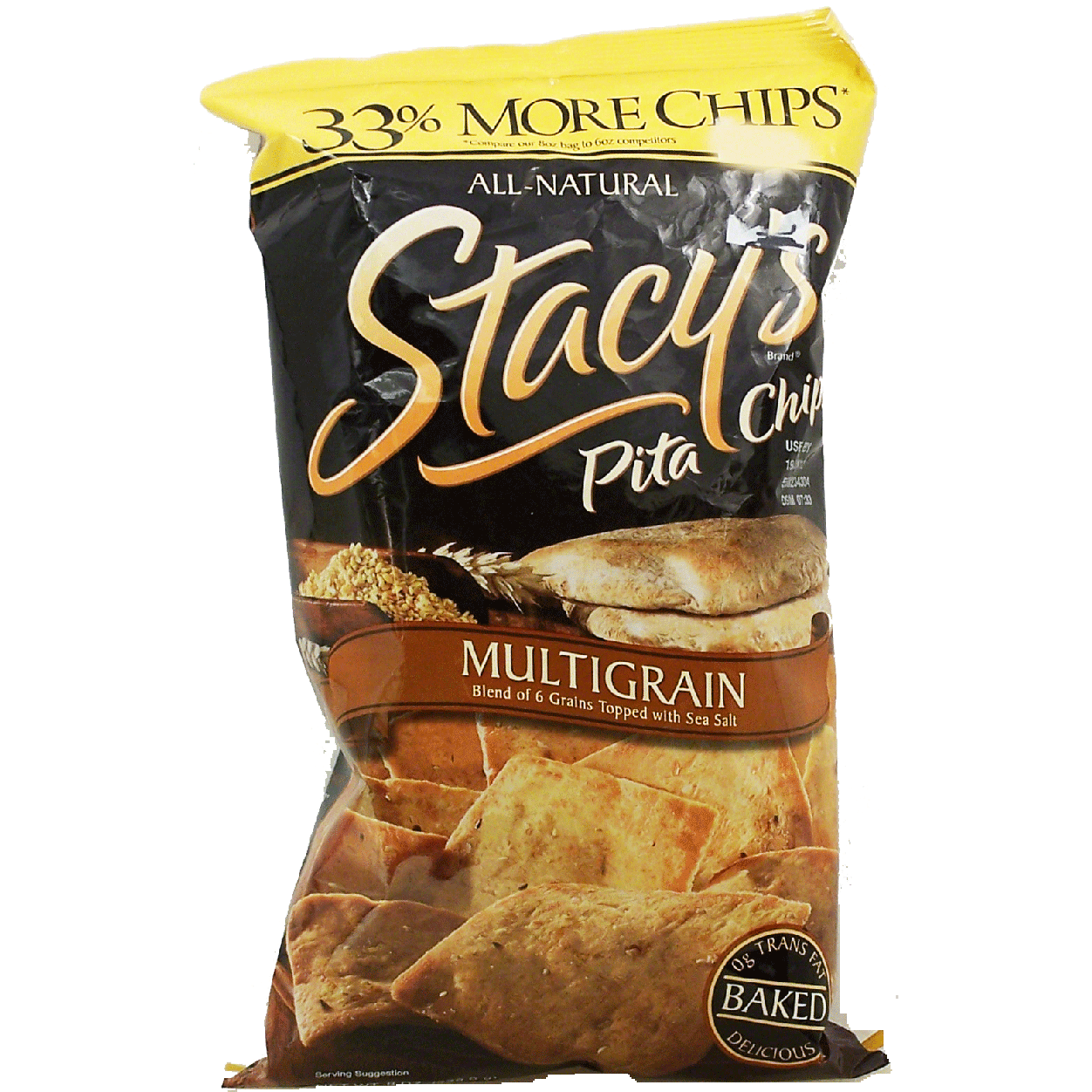 Stacy's Multigrain pita chips made from a blend of 6 grains topped 8oz