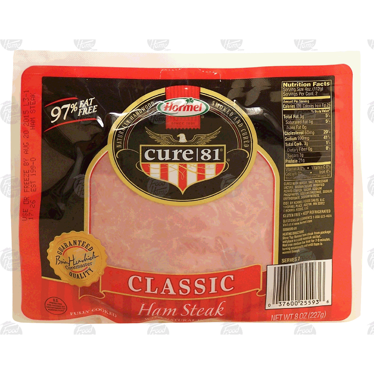 Hormel cure 81 ham steak, classic, fully cooked 8oz Pork Meat