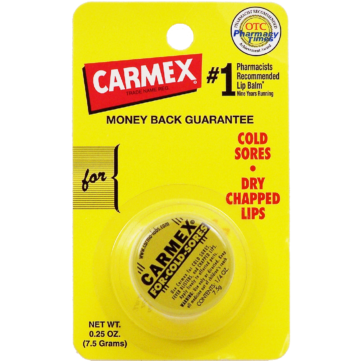 Carmex original lip balm, relief of cold sores and dry chapped 0.25oz