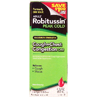 Robitussin Peak Cold cough+chest congestion DM, non-drowsy 4fl oz
