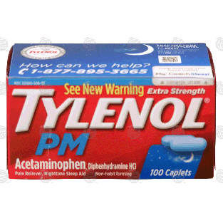 Tylenol PM extra strength, acetaminophen, pain reliever, nighttim 100ct