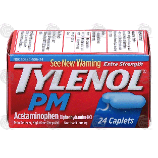 Tylenol PM extra strength, acetaminophen, pain reliever, nighttime 24ct