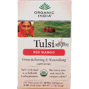 red mango caffeine-free tea bags, holy basil, 18 infusion bags