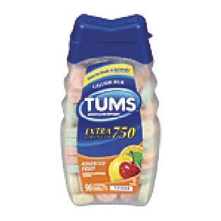 Tums  extra strength antacid, assorted fruit, 750 mg, chewable tab 96ct