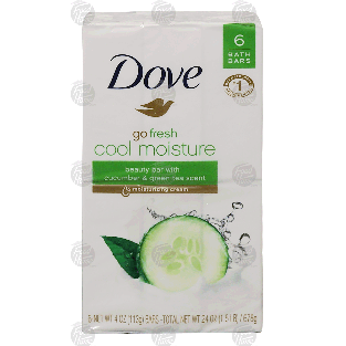 Dove go fresh cool moisture; beauty bar with cucumber & green tea s 6ct
