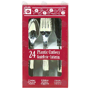 Premier Stylz  plastic cutlery, 8 knives, 8 forks, 8 spoons  24ct