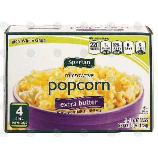 Spartan  extra butter flavor microwave popcorn, 4-bags, 100% whole 6oz