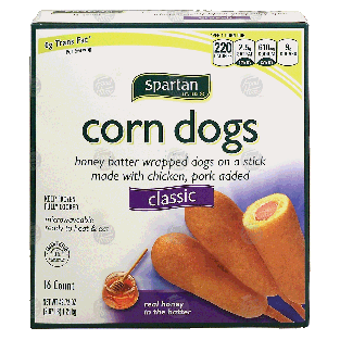 Spartan  classic corn dogs, honey batter wrapped dogs on a sti42.72-oz