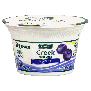 Spartan Greek nonfat blueberry yogurt, fruit on the bottom 5.3oz