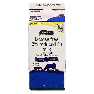 Spartan  lactose free 2% reduced fat milk, easy to digest 0.5gal