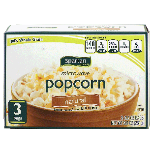 Spartan  natural flavor microwave popcorn, 3-bags 9.9oz