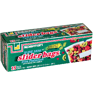 Spartan Sure Seal slider bags for freezer with write-on labels, qu15ct