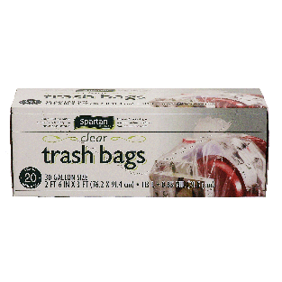 Spartan  clear trash bags & ties, 30 gallon size, .85 mil. 20ct