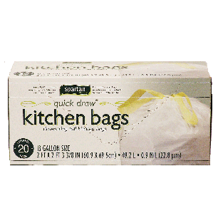 Spartan Quick Draw drawstring tall kitchen bags, 13 gallon size, .20ct