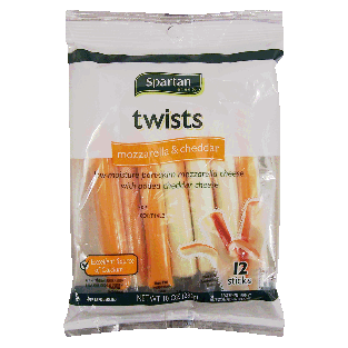 Spartan  twists, mozzarella & cheddar, 12 sticks 10oz