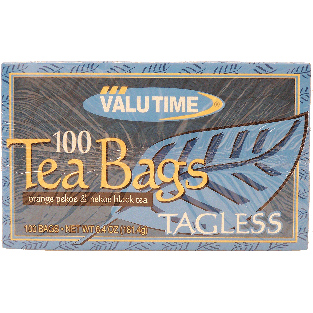 Valu Time  tea bags, tagless, orange pekoe & pekoe black tea, 106.4-oz