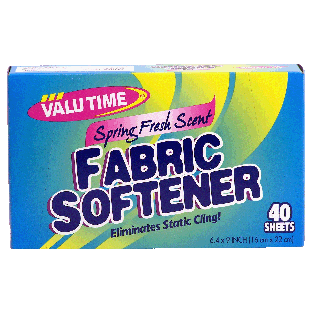 Valu Time  fabric softener dryer sheets, spring fresh scent 40ct