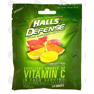 Halls Defense daily defense drops, assorted citrus 14ct