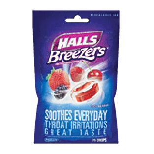Halls Fruit Breezers Pectin Throat Drops Cool Berry Non-Mentholate25ct