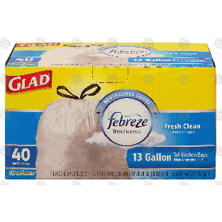 Glad Odor Shield 13 gallon tall kitchen drawstring bags with febre 40ct