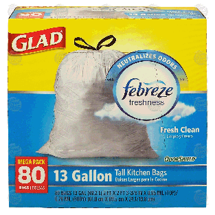 Glad Odor Shield 13 gallon tall kitchen bags with febreze freshnes 80ct
