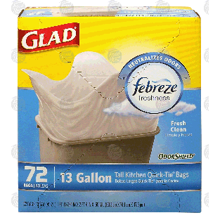Glad Odor Shield tall kitchen quick-tie bags with febreze freshnes 72ct