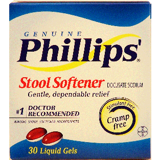 Phillips  stool softener, stimulant/cramp free, liquid gels  30ct