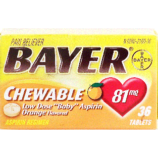 Bayer  chewable low dose aspirin orange flavor 36ct