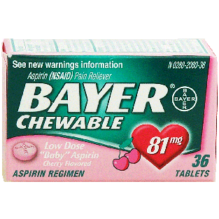 Bayer  pain reliever, low dose baby aspirin, cherry flavored, 81 m36ct