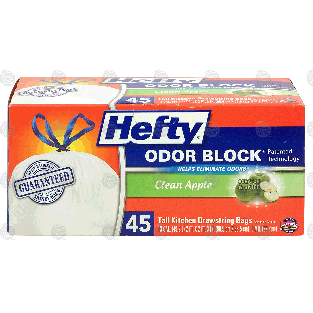 Hefty Odor Block tall kitchen drawstring bags, 13 gal, clean apple 45ct
