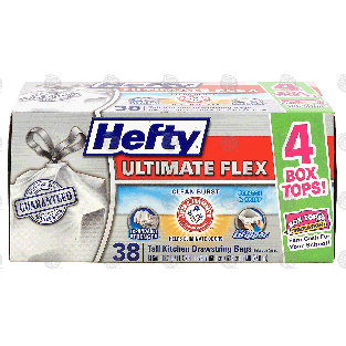 Hefty Ultimate Flex tall kitchen drawstring bags, clean burst scen 38ct