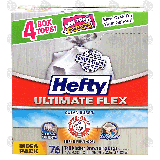 Hefty Ultimate Flex tall kitchen drawstring bags, 13 gallon, clean 76ct