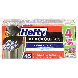 Hefty Blackout tall kitchen drawstring bags with odor block, scent 45ct