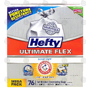 Hefty Ultimate Flex tall kitchen drawstring bags, scent free  76ct