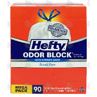 Hefty Odor Block tall kitchen drawstring bags, scent free, 13 gal  90ct