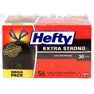 Hefty Extra Strong multipurpose large drawstring trash bags, 30 ga 56ct
