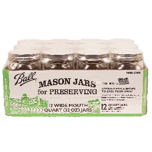 Ball  quart size mason jars for home canning; includes jars, bands12ct