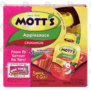 Mott's Snack & Go! cinnamon applesauce, 4-pouches 12.7oz
