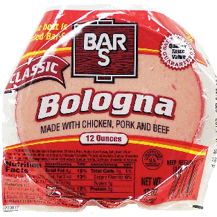 Bar S  classic bologna made with chicken, pork and beef, sliced 12oz