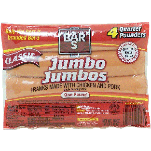 Bar S  jumbo jumbos, franks made with chicken and pork, 4-count 16oz