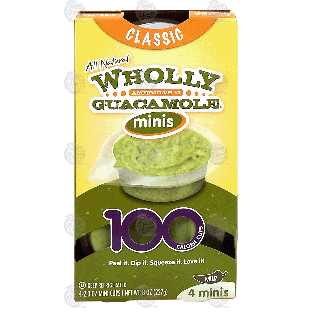 Wholly Guacamole minis mild guacamole cups, 100 calorie portions, 4 8oz