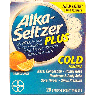 Alka Seltzer Plus cold formula effervescent tablets, orange zest f 20ct