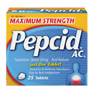 Pepcid AC maximum strength acid reducer, famotidine tablets 20 mg, 25ct