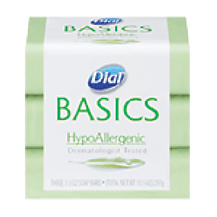 Dial Basics bar soaps, hypo allergenic, 3-2oz ounce bars  10.5oz