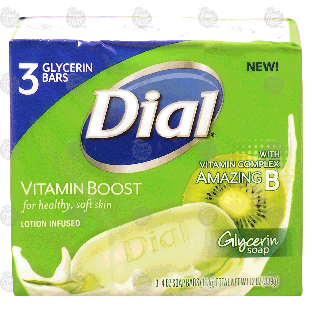 Dial Vitamin Boost glycerin soap bars, lotion infused, with vitamin 3pk