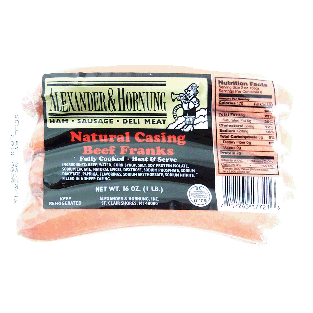 Alexander & Hornung   fully cooked natural casing beef franks, 8 c16oz