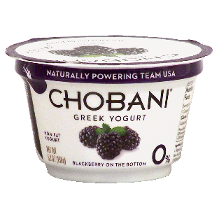 Chobani Greek Yogurt blackberry on the bottom non-fat yogurt 5.3oz
